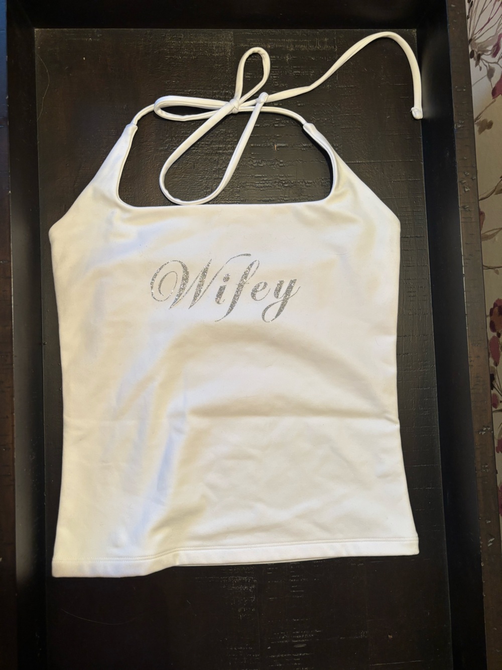 wild fable White Shimmer "Wifey" Halter Tank